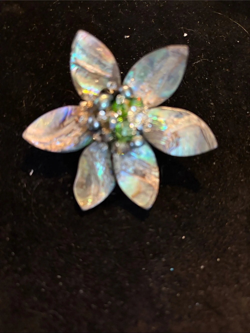 Iridescent Flower Brooch with Green Center